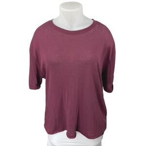 Free People Cassidy Purple Slub Knit Short Sleeve Crew Neck Tee T Shirt Top XL